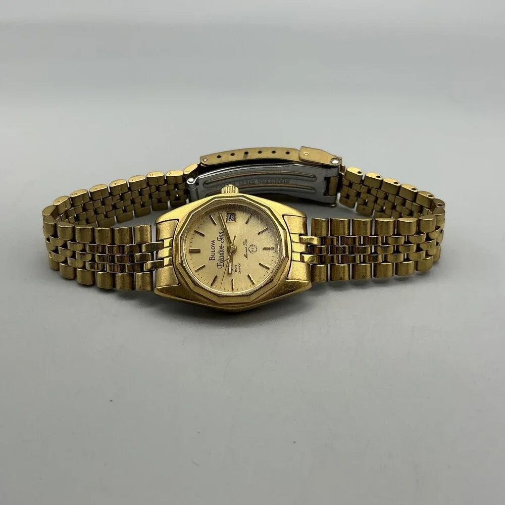 Vintage Bulova Marine Star Womens Watch 23mm Gold Tone New Battery 7.25